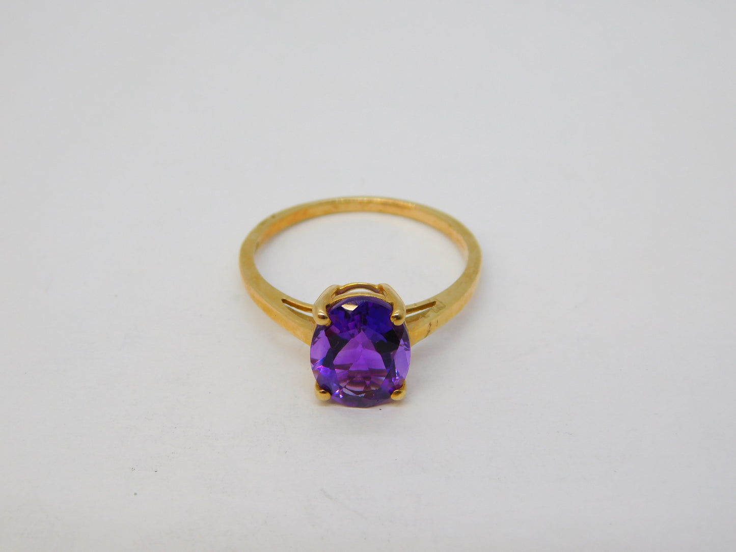10ct Yellow Gold & Purple Amethyst Dress Ring Vintage c1970