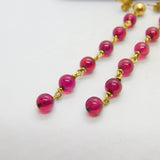 14ct Yellow Gold Filled Beaded Garnet Drop Stud Earrings Vintage c1970