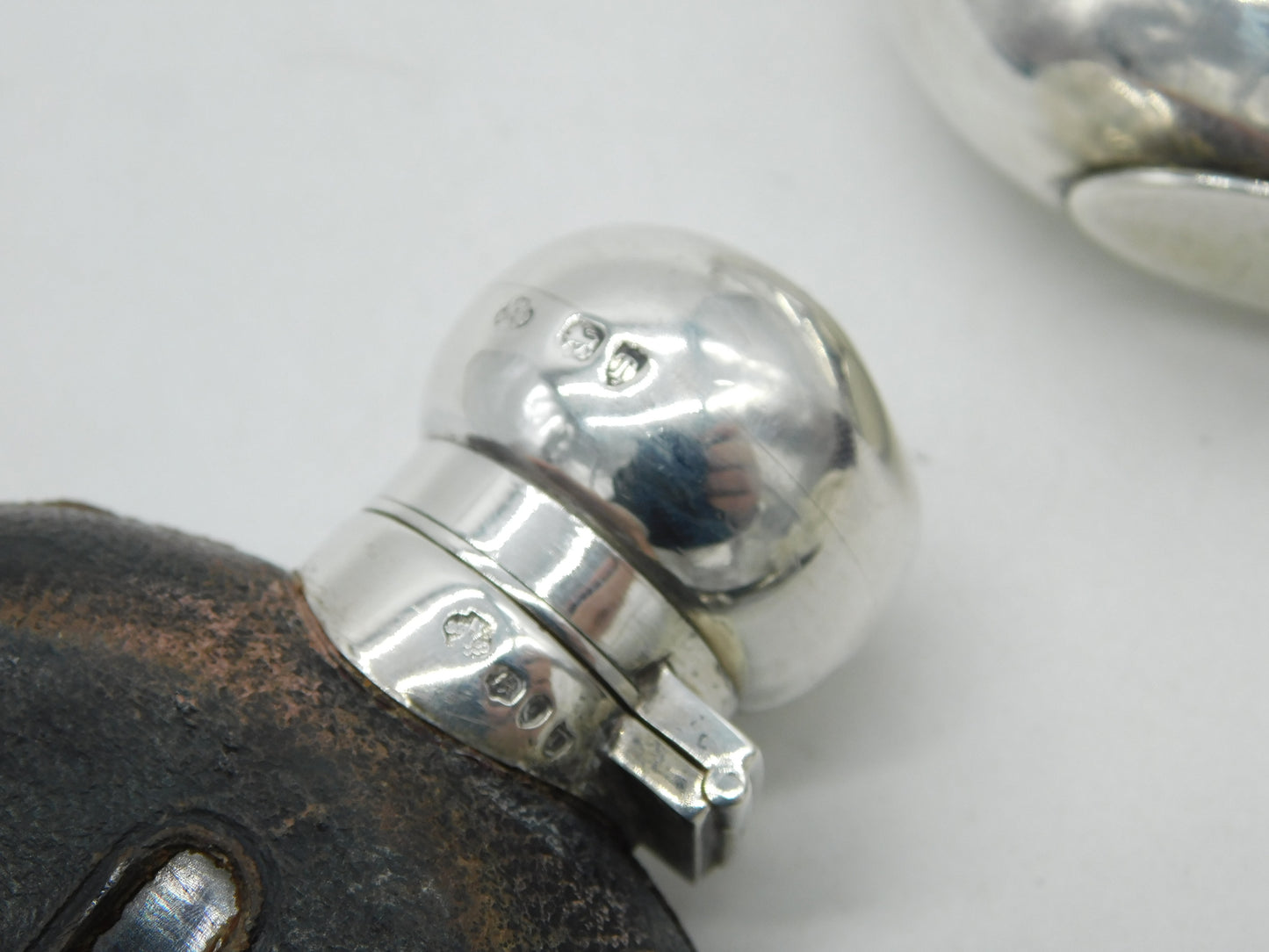 Victorian Sterling Silver, Leather & Glass Stirrup Cup Hip Flask Antique 1894 London