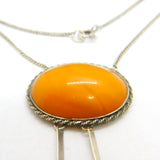 Victorian Sterling Silver Natural Egg Yolk Amber Lavalier Drop Necklace c1900