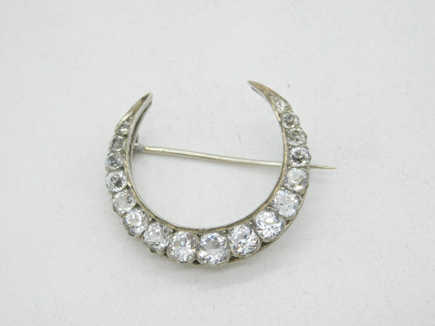 19th Century French Belle Epoque .950 Silver & Paste Crescent Brooch Antique c1880