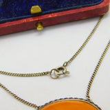 Victorian Sterling Silver Natural Egg Yolk Amber Lavalier Drop Necklace c1900