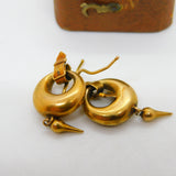 Victorian 18ct Yellow Gold Etruscan Style Buckle Drop Earrings Antique c1860