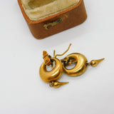 Victorian 18ct Yellow Gold Etruscan Style Buckle Drop Earrings Antique c1860
