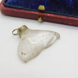 Sterling Silver & Carved Rock Crystal Whale Tail or Fluke Pendant Antique