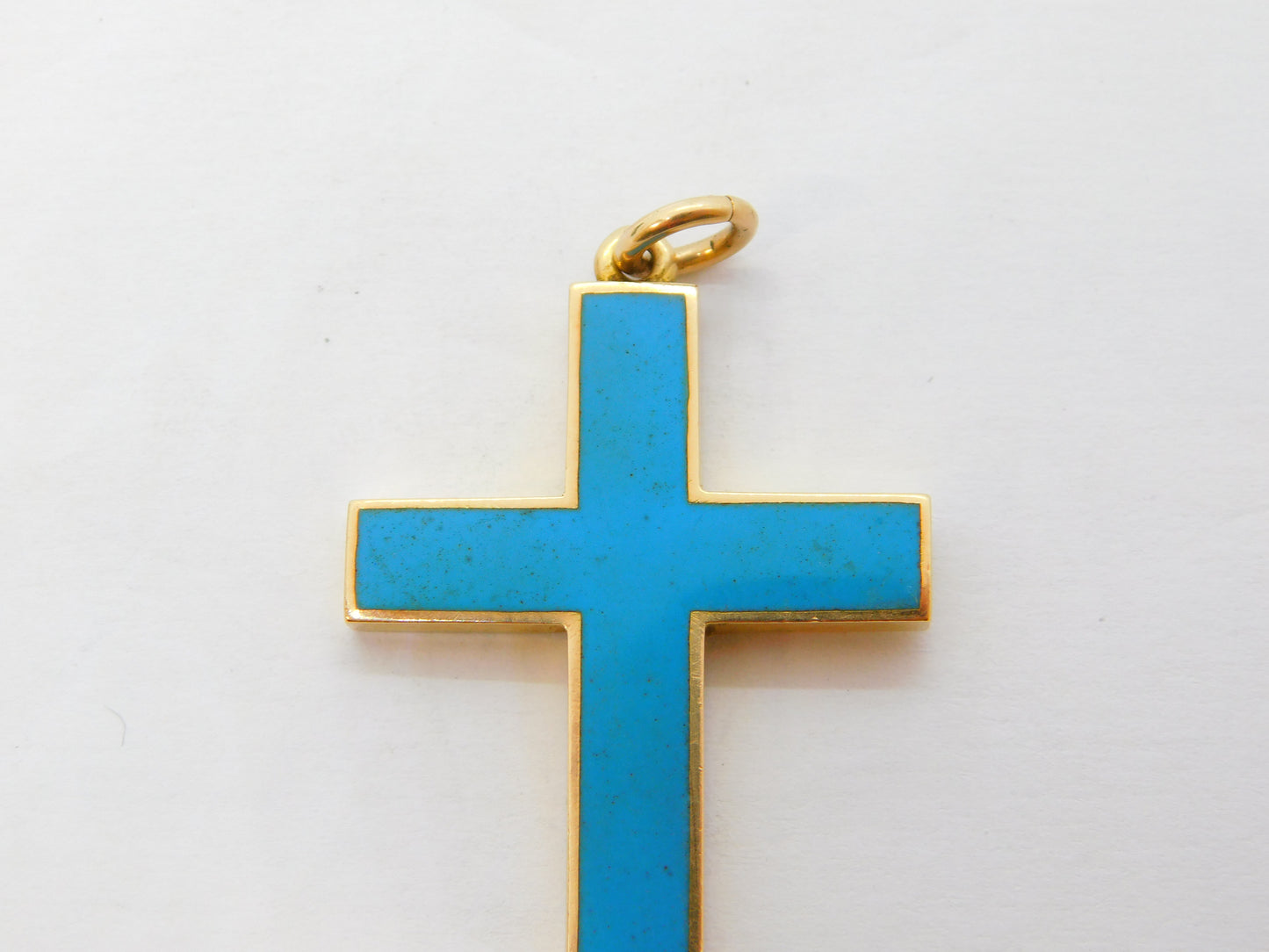 Victorian 15ct Gold Blue Enamel Large Cross Pendant Antique 1897 Chester