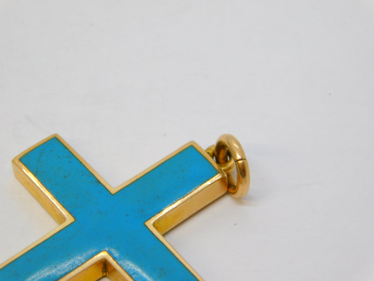 Victorian 15ct Gold Blue Enamel Large Cross Pendant Antique 1897 Chester