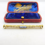Victorian 14ct Yellow Gold, Seed Pearl & Sapphire Set Bar Brooch c1880 Antique