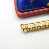 Victorian 14ct Yellow Gold, Seed Pearl & Sapphire Set Bar Brooch c1880 Antique