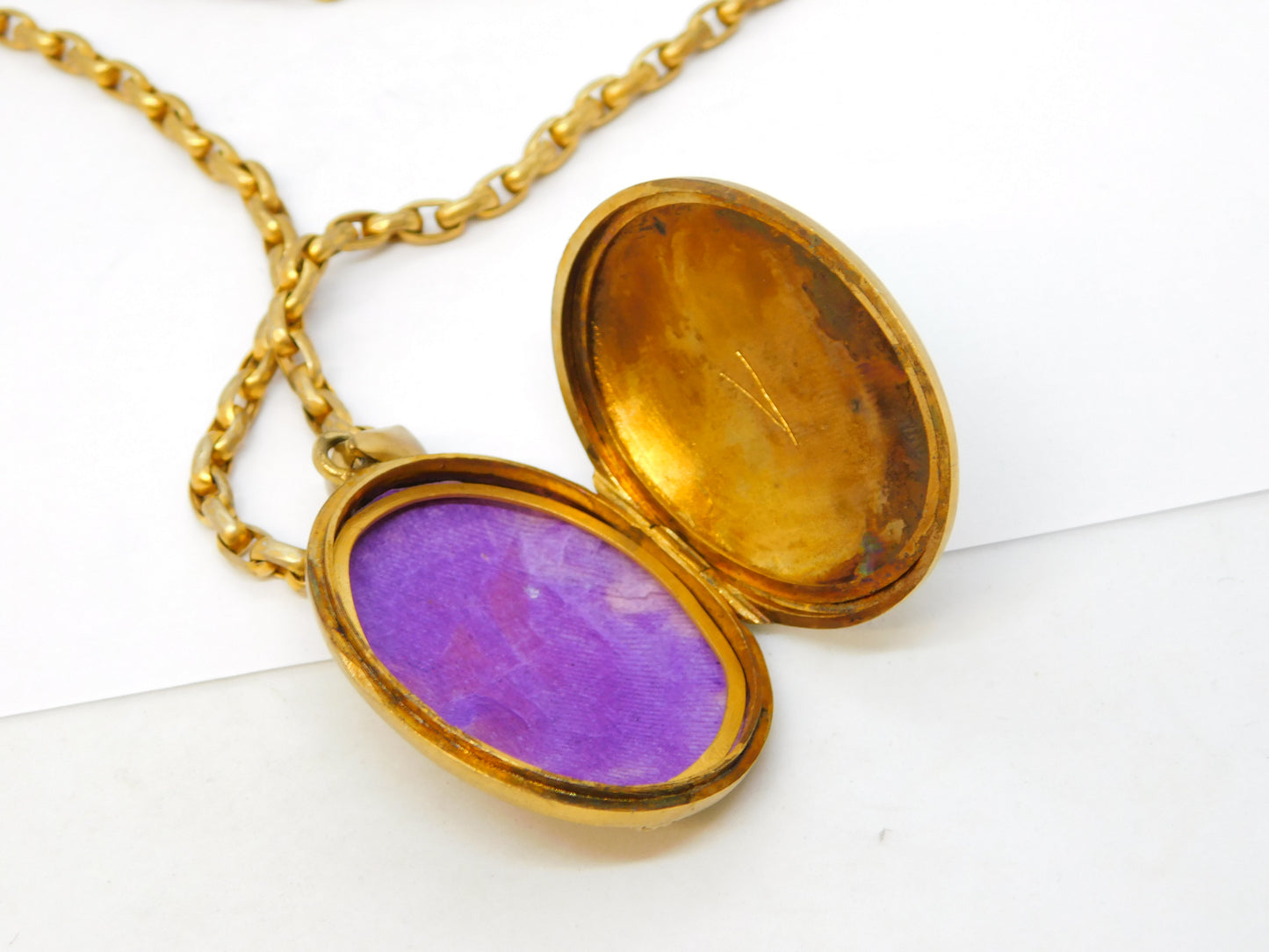 Victorian Pinchbeck Floral Mourning Locket Pendant Necklace Antique c1860