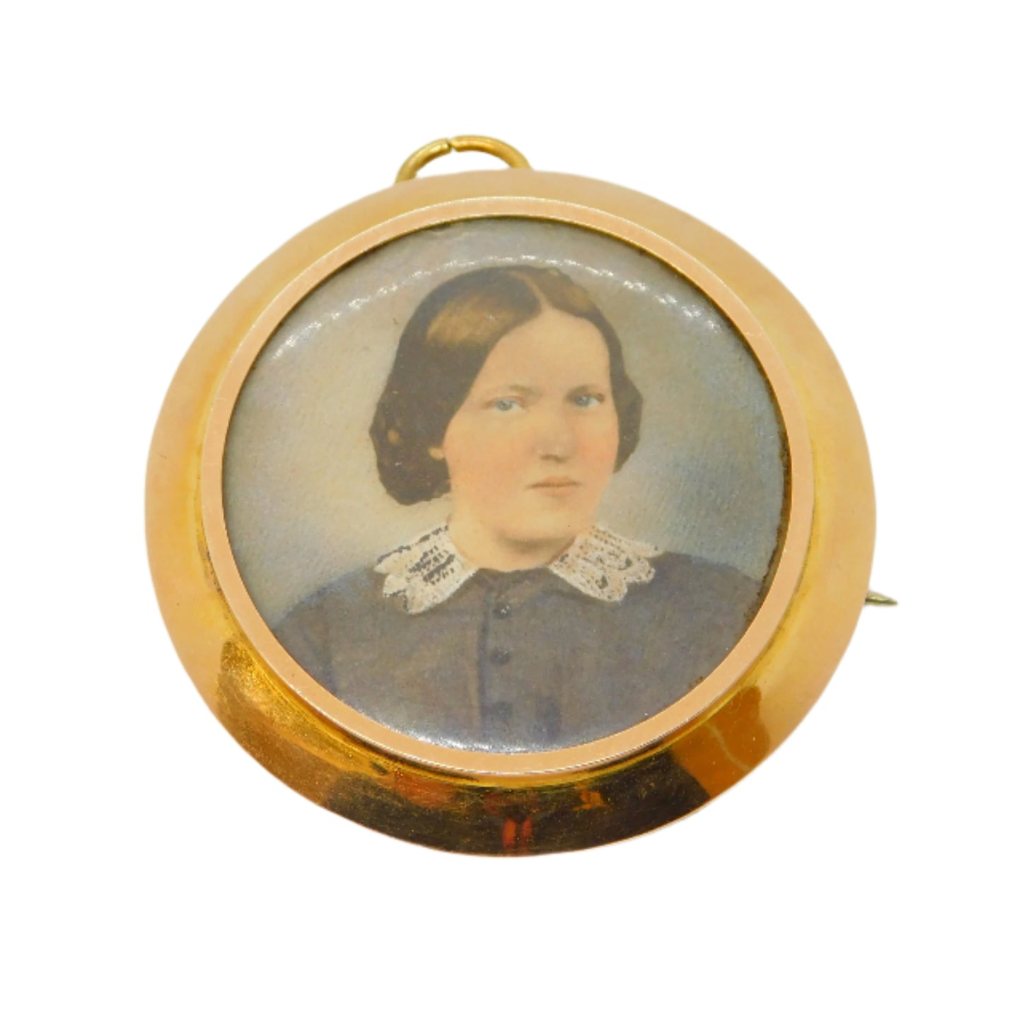 Victorian 9ct Yellow Gold, Portrait & Hair Set Mourning Brooch Pendant Antique c1900