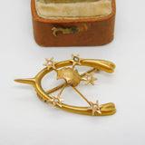 Victorian Australian 9ct Gold Seed Pearl Southern Cross Lucky Brooch c1880