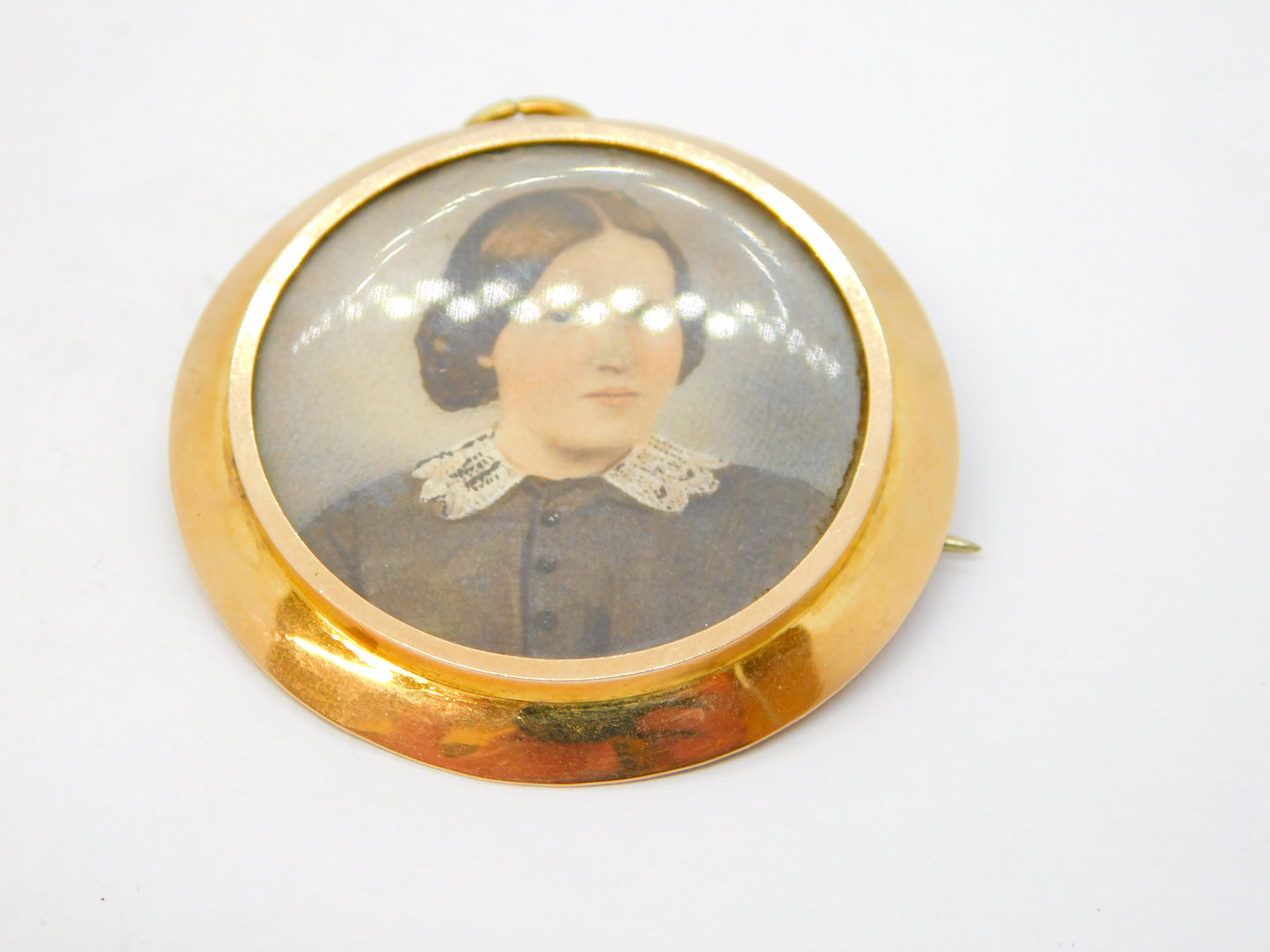 Victorian 9ct Yellow Gold, Portrait & Hair Set Mourning Brooch Pendant Antique c1900