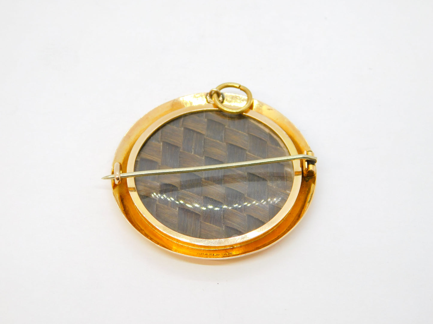 Victorian 9ct Yellow Gold, Portrait & Hair Set Mourning Brooch Pendant Antique c1900