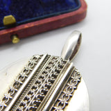 Victorian Aesthetic Movement Large Sterling Silver Locket Pendant c1860 Antique
