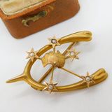 Victorian Australian 9ct Gold Seed Pearl Southern Cross Lucky Brooch c1880