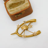 Victorian Australian 9ct Gold Seed Pearl Southern Cross Lucky Brooch c1880