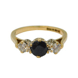 9ct Yellow Gold, Sapphire & Spinel Set Three-Stone Ring Vintage 1985 Birmingham