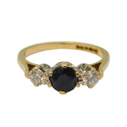 9ct Yellow Gold, Sapphire & Spinel Set Three-Stone Ring Vintage 1985 Birmingham