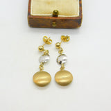 14ct Two-Tone Gold Dangling Pendant Stud Earrings Vintage c1990