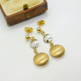 14ct Two-Tone Gold Dangling Pendant Stud Earrings Vintage c1990