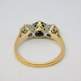 9ct Yellow Gold, Sapphire & Spinel Set Three-Stone Ring Vintage 1985 Birmingham