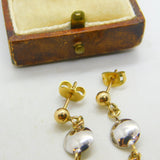 14ct Two-Tone Gold Dangling Pendant Stud Earrings Vintage c1990