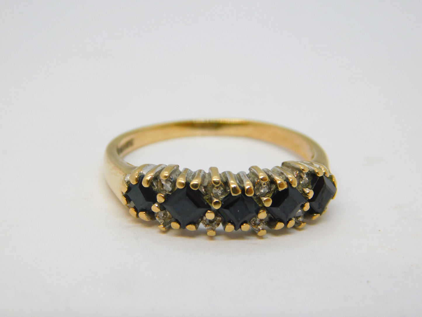 9ct Yellow Gold, Sapphire & Diamond Dress Ring Vintage 1973 London