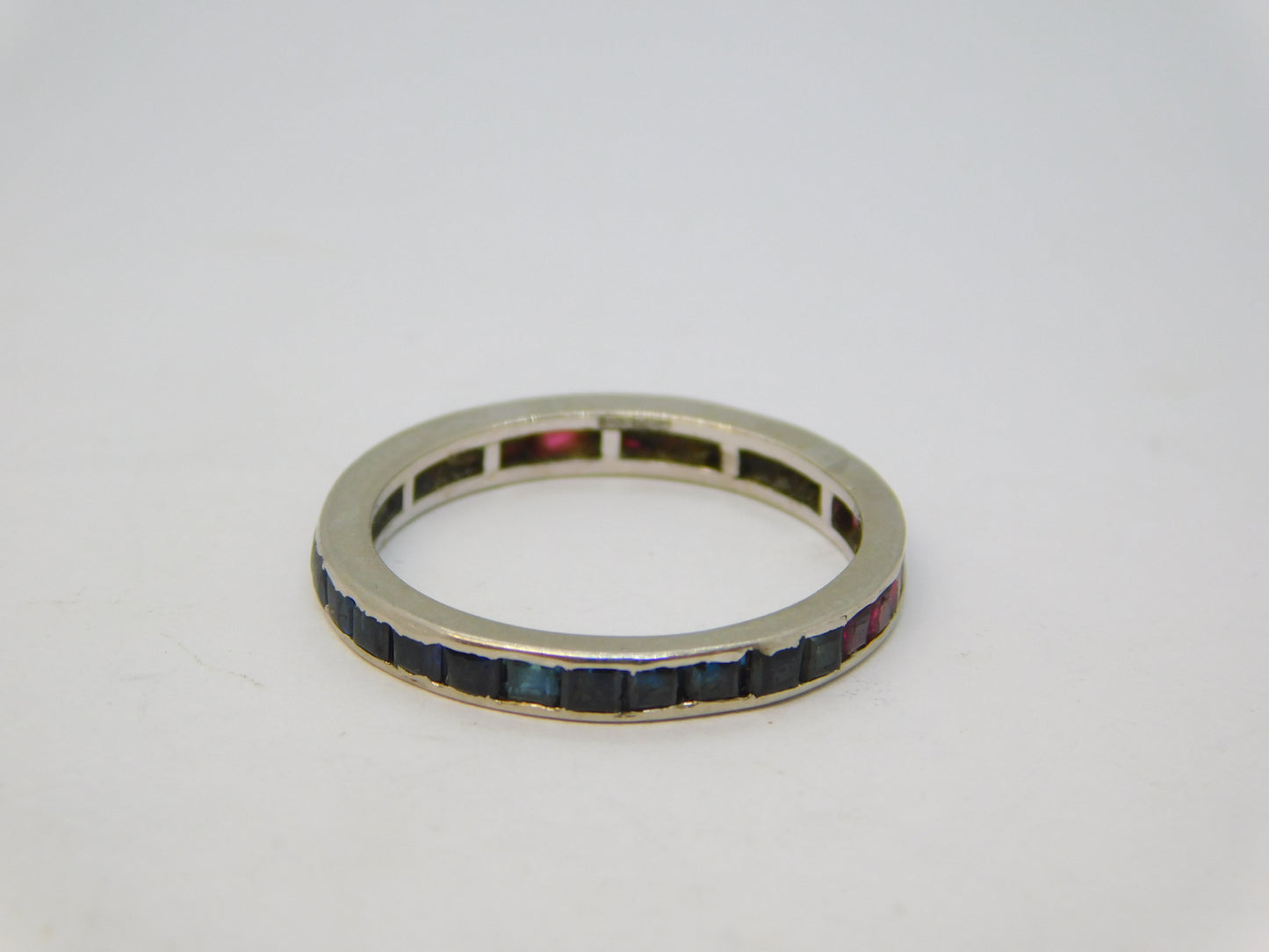 20th Century Platinum, Ruby & Sapphire Eternity Ring Antique c1920 Art Deco