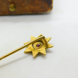 Victorian 9ct Yellow Gold, Garnet & Seed Pearl Sun Form Stick Pin Antique 1876
