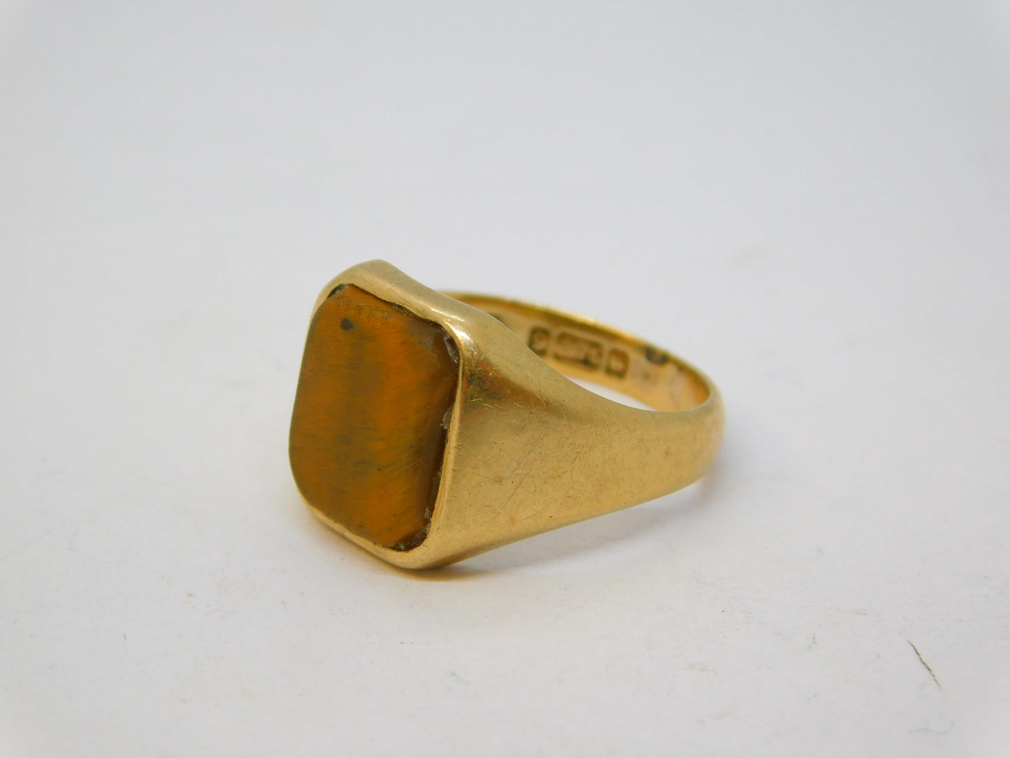 9ct Yellow Gold Tiger's Eye Set Signet Ring Vintage c1970 Birmingham