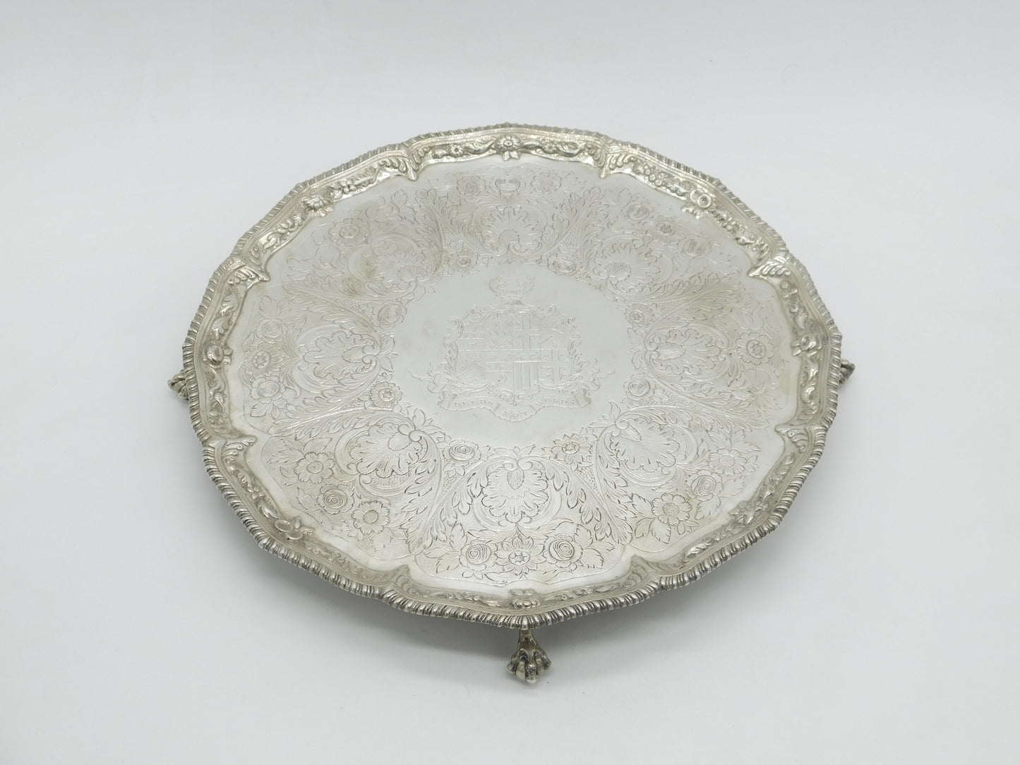 George III Sterling Silver Heraldic Crested Salver Antique 1770 London R. Rugg I
