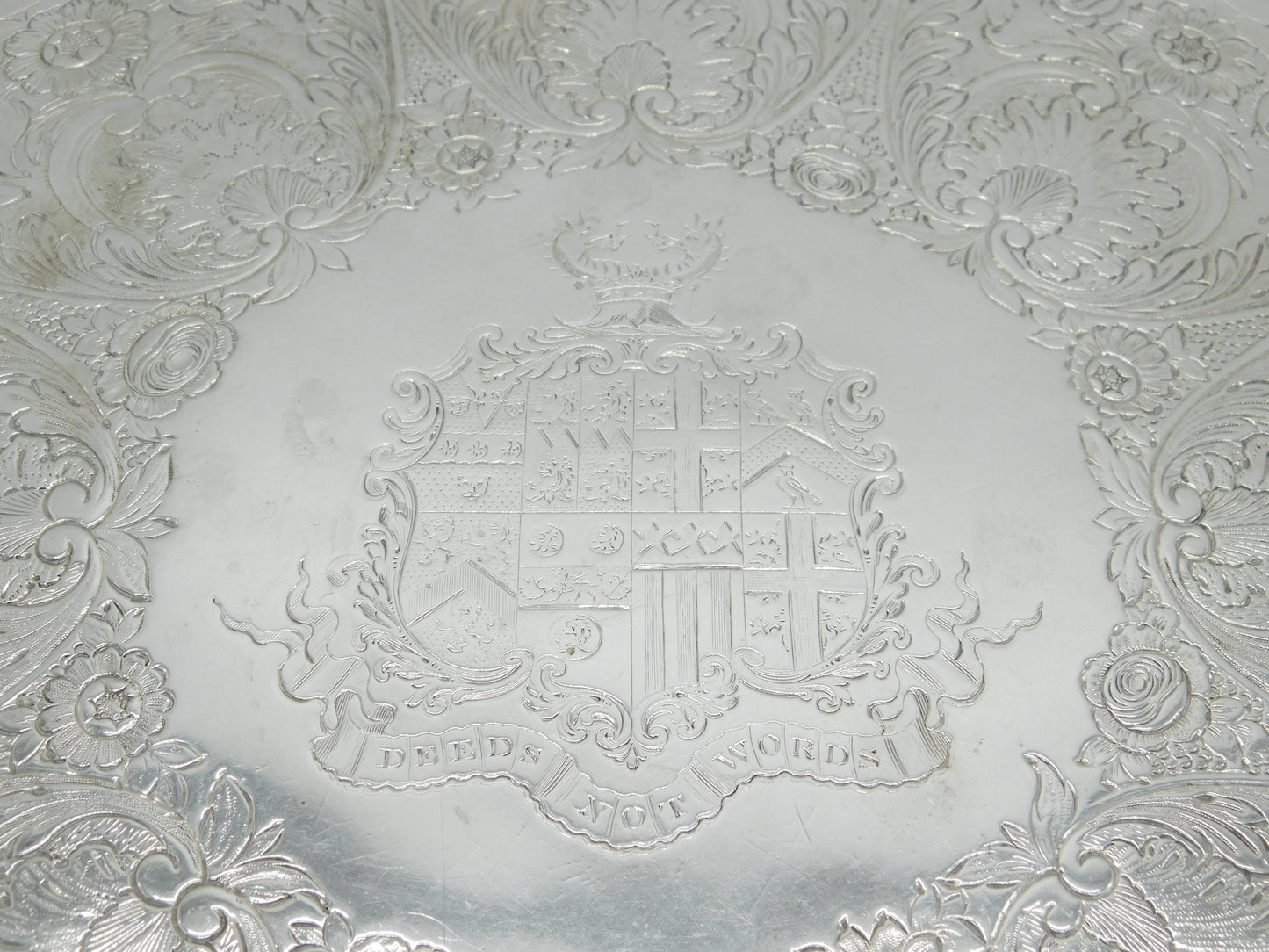 George III Sterling Silver Heraldic Crested Salver Antique 1770 London R. Rugg I