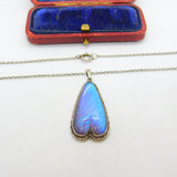 Sterling Silver Morpho Butterfly Wing Set Upside Down Heart Drop Necklace c1920