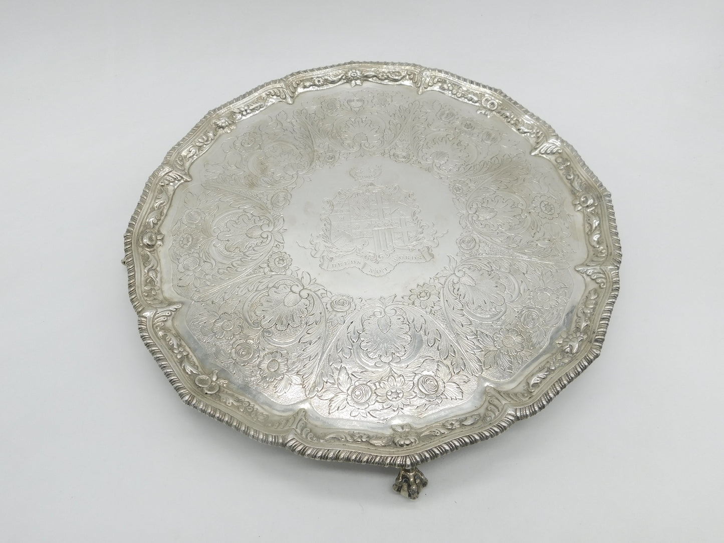 George III Sterling Silver Heraldic Crested Salver Antique 1770 London R. Rugg I