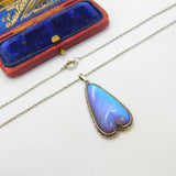 Sterling Silver Morpho Butterfly Wing Set Upside Down Heart Drop Necklace c1920