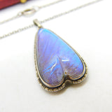 Sterling Silver Morpho Butterfly Wing Set Upside Down Heart Drop Necklace c1920