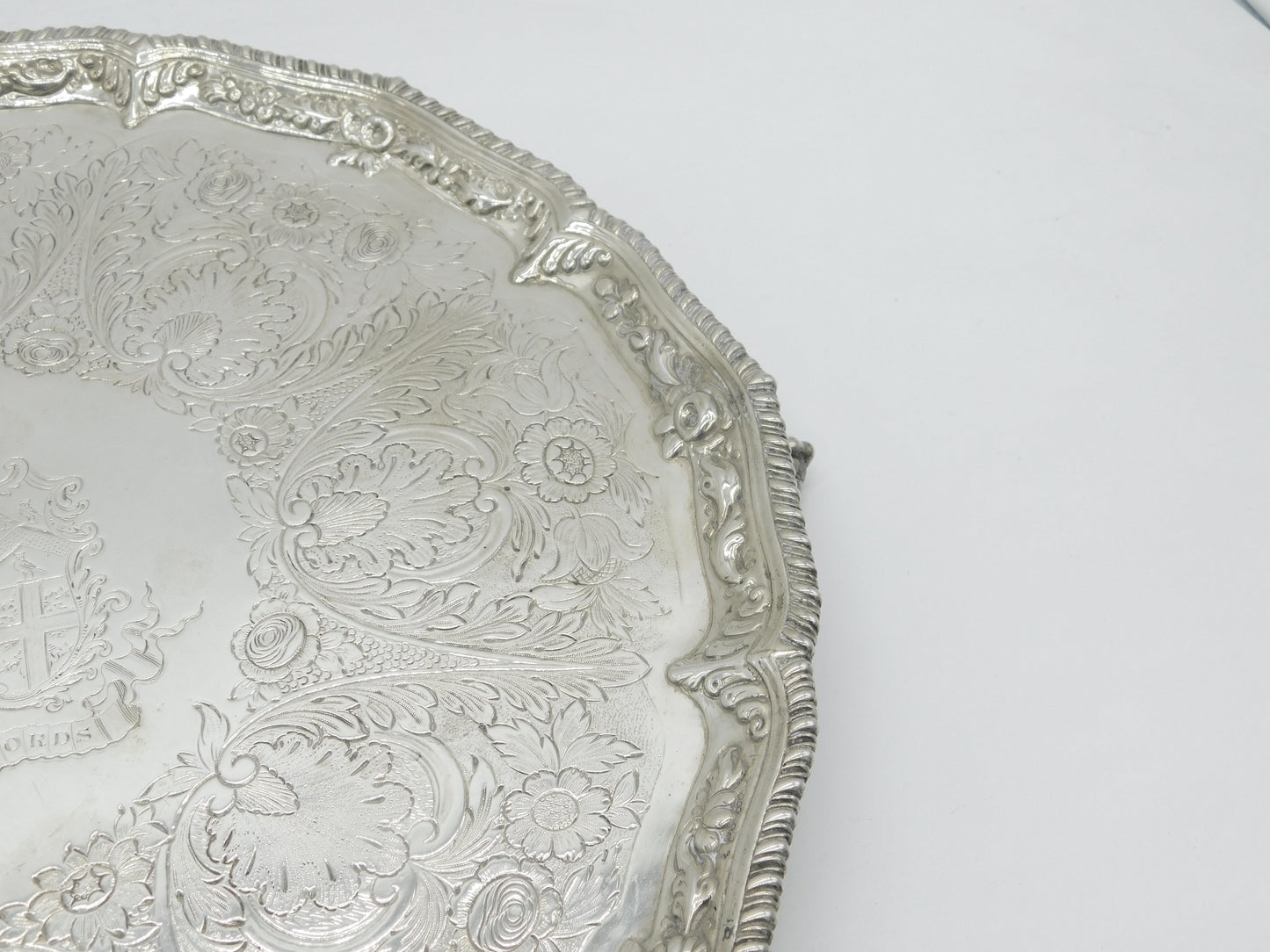 George III Sterling Silver Heraldic Crested Salver Antique 1770 London R. Rugg I