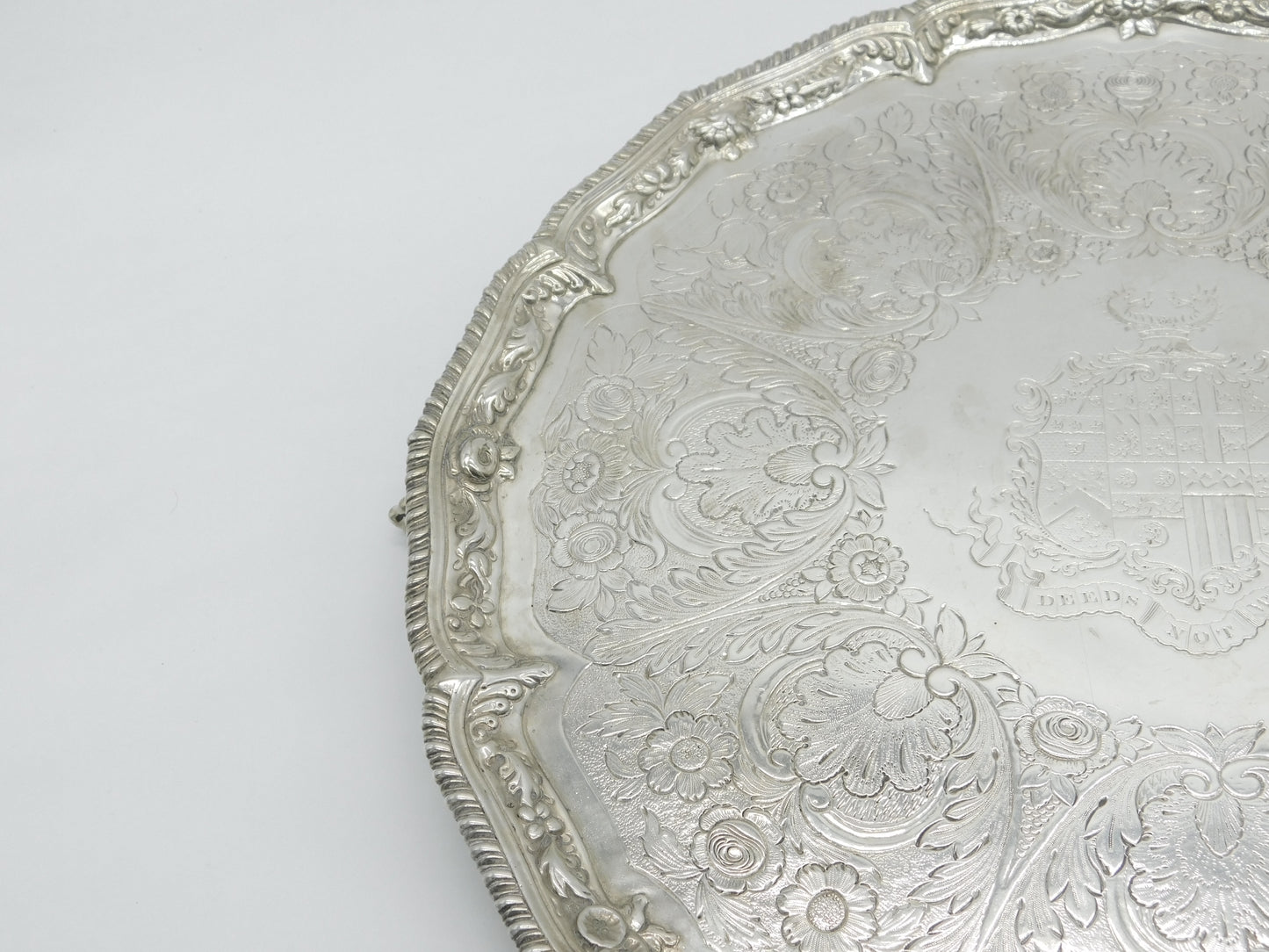 George III Sterling Silver Heraldic Crested Salver Antique 1770 London R. Rugg I
