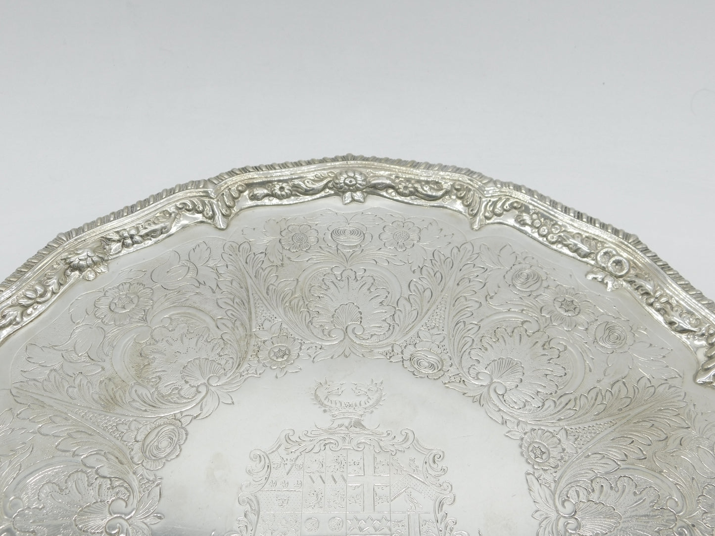 George III Sterling Silver Heraldic Crested Salver Antique 1770 London R. Rugg I