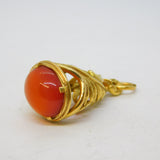 9ct Yellow Gold Cabochon Cut Carnelian Agate Fob Pendant Vintage 1983 London