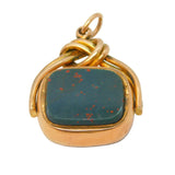 Edwardian 9ct Rose, Carnelian & Bloodstone Spinner Fob Pendant Antique c1910