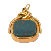 Edwardian 9ct Rose, Carnelian & Bloodstone Spinner Fob Pendant Antique c1910
