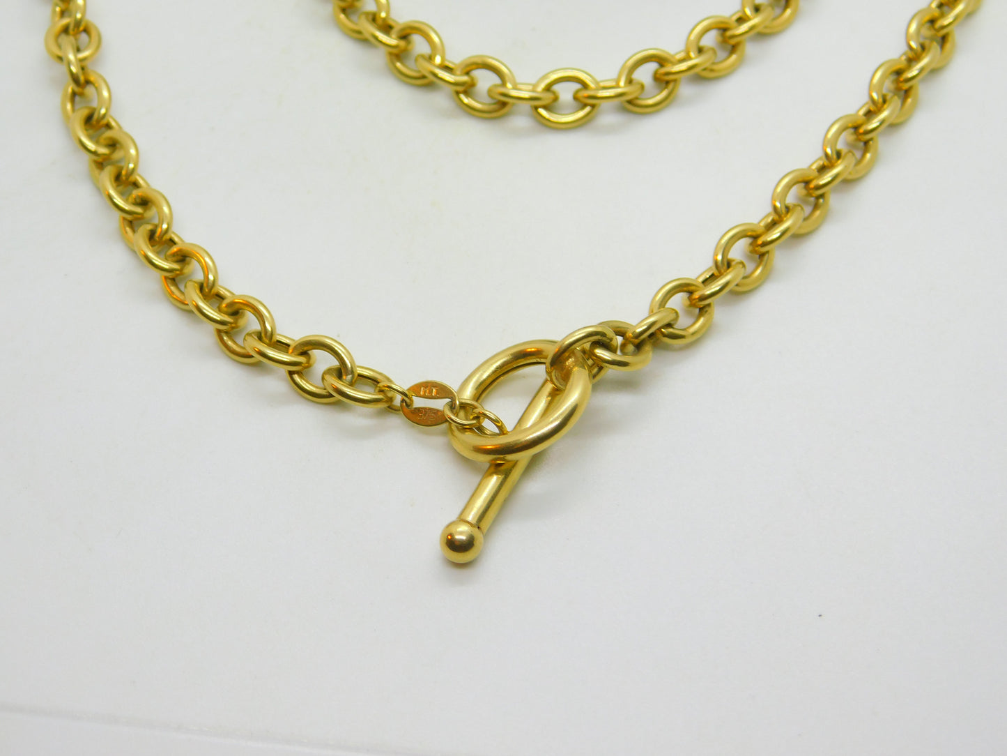 Italian 9ct Yellow Gold Cable Link Chain Necklace T-Bar Clasp Vintage c1980 42cm