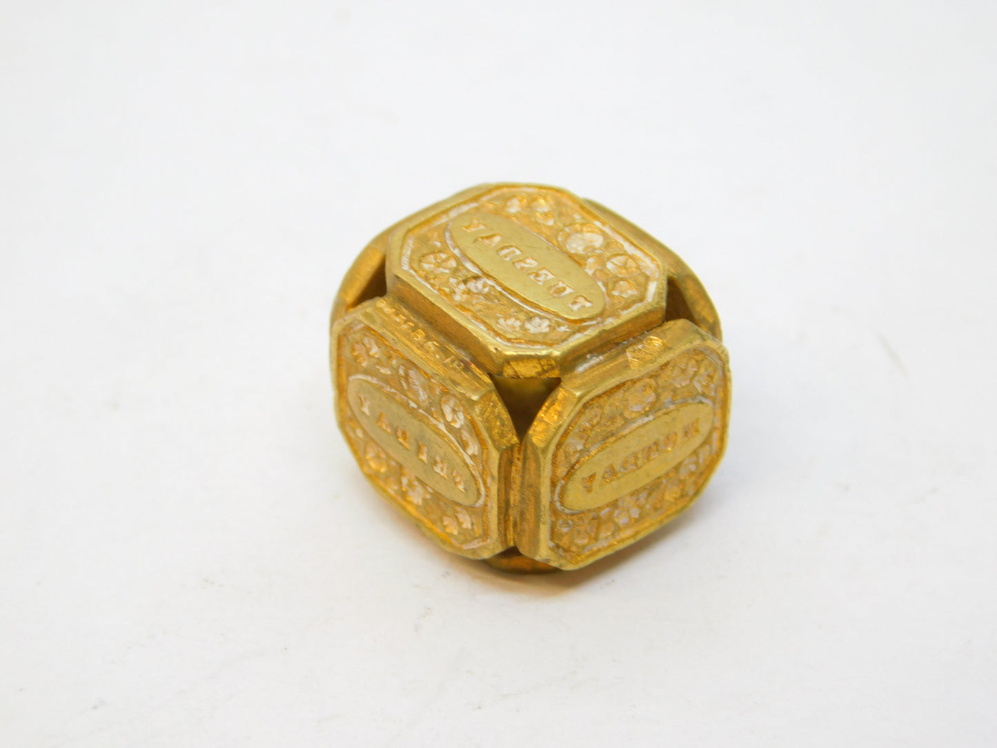 George III Ornate Gilt Metal Six-Sided Days of the Week Dice Antique c1820