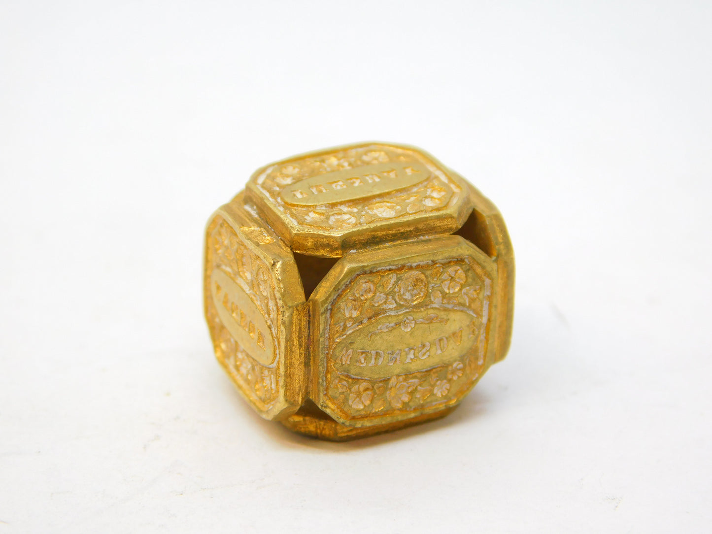 George III Ornate Gilt Metal Six-Sided Days of the Week Dice Antique c1820