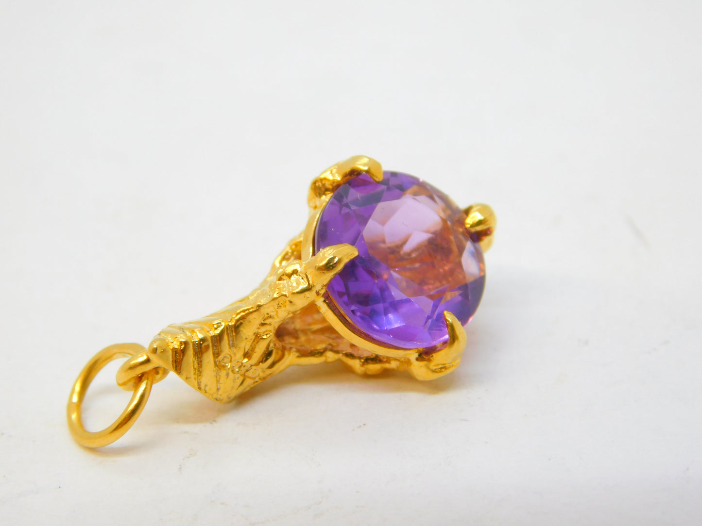 9ct Yellow Gold Amethyst Set Eagle Claw Charm Pendant Vintage 1966 London