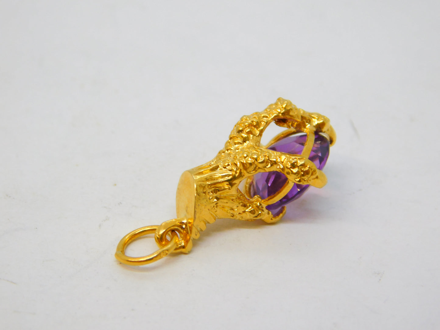 9ct Yellow Gold Amethyst Set Eagle Claw Charm Pendant Vintage 1966 London