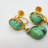 14ct Yellow Gold Raw Turquoise Screw-Back Earrings Antique c1920 Art Deco