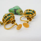 14ct Yellow Gold Raw Turquoise Screw-Back Earrings Antique c1920 Art Deco